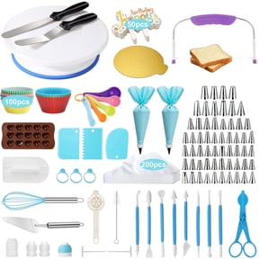 BSHAPPLUS 452 Pcs Cake Decorating Kit with 360 Rotating Turntable,58 Numbered Piping Tips,Fondant Pen & Chocolate Mold,200 Pastry Bags,Professional Baking Supplies for Cupcake Cookie Cake Beginner