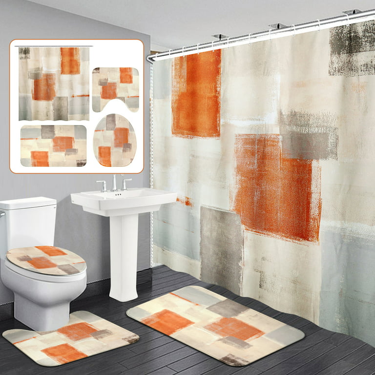 BSHAPPLUS 4Pcs Bathroom Sets, 71x79 Waterproof Shower Curtains
