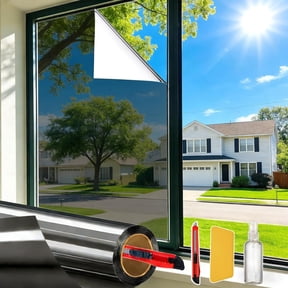 BSHAPPLUS® 17.7" x 98" One Way Window Film,Privacy Mirror Tint Window Film,One Way Mirror Film Daytime Privacy,Static Non-Adhesive Heat Control Anti UV Window Tint for Home Office and Auto