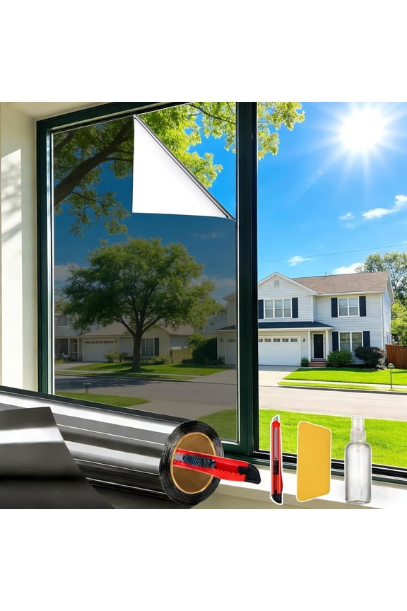 ® 17.7" x 98" One Way Window Film,Privacy Mirror Tint Window Film,One Way Mirror Film Daytime Privacy,Static Non-Adhesive Heat Control Anti UV Window Tint for Home Office and  Auto