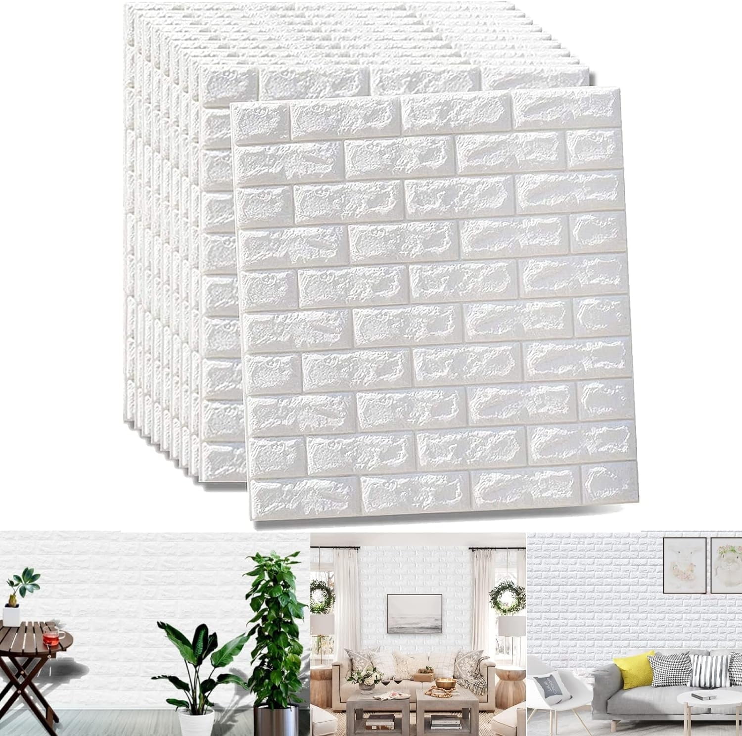 BSHAPPLUS® 5PCS 30"x28" 3D Brick Wall Panels,29 Sq.Ft Self-Adhesive Foam Wall Tiles Stickers,Paintable Peel and Stick Wallpaper Tile Backsplash,Tear Tape Faux Brick Wall Panel For Bedrooms, Bathrooms
