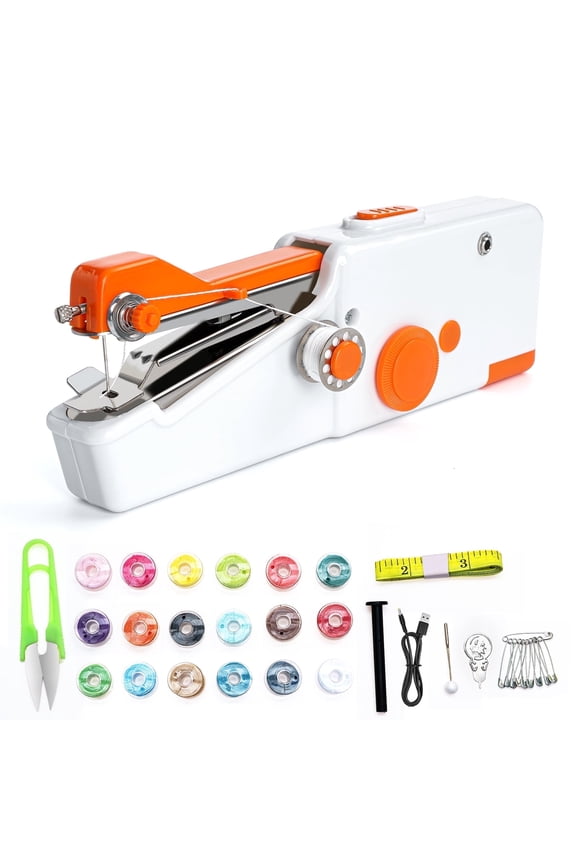 ® 36PCS Mini Portable Sewing Machine, Hand Cordless Sewing Tool Handheld Sewing Machine, Essentials for Home Quick Repairing and Stitch Handicrafts,Orange