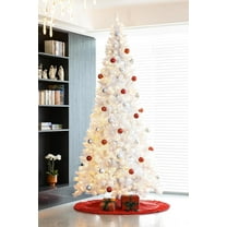 BSHAPPLUS 7.5 ft Pre-Lit White Christmas Tree,600 Color-Changing LED Lights,1600 Branch Tips,Hinged Pine with Stand,Artificial Xmas Tree,Warm Light and Three-color Light