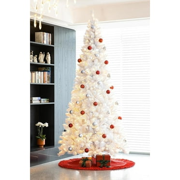 BSHAPPLUS 7.5 ft Pre-Lit White Christmas Tree,600 Color-Changing LED Lights,1600 Branch Tips,Hinged Pine with Stand,Artificial Xmas Tree,Warm Light and Three-color Light