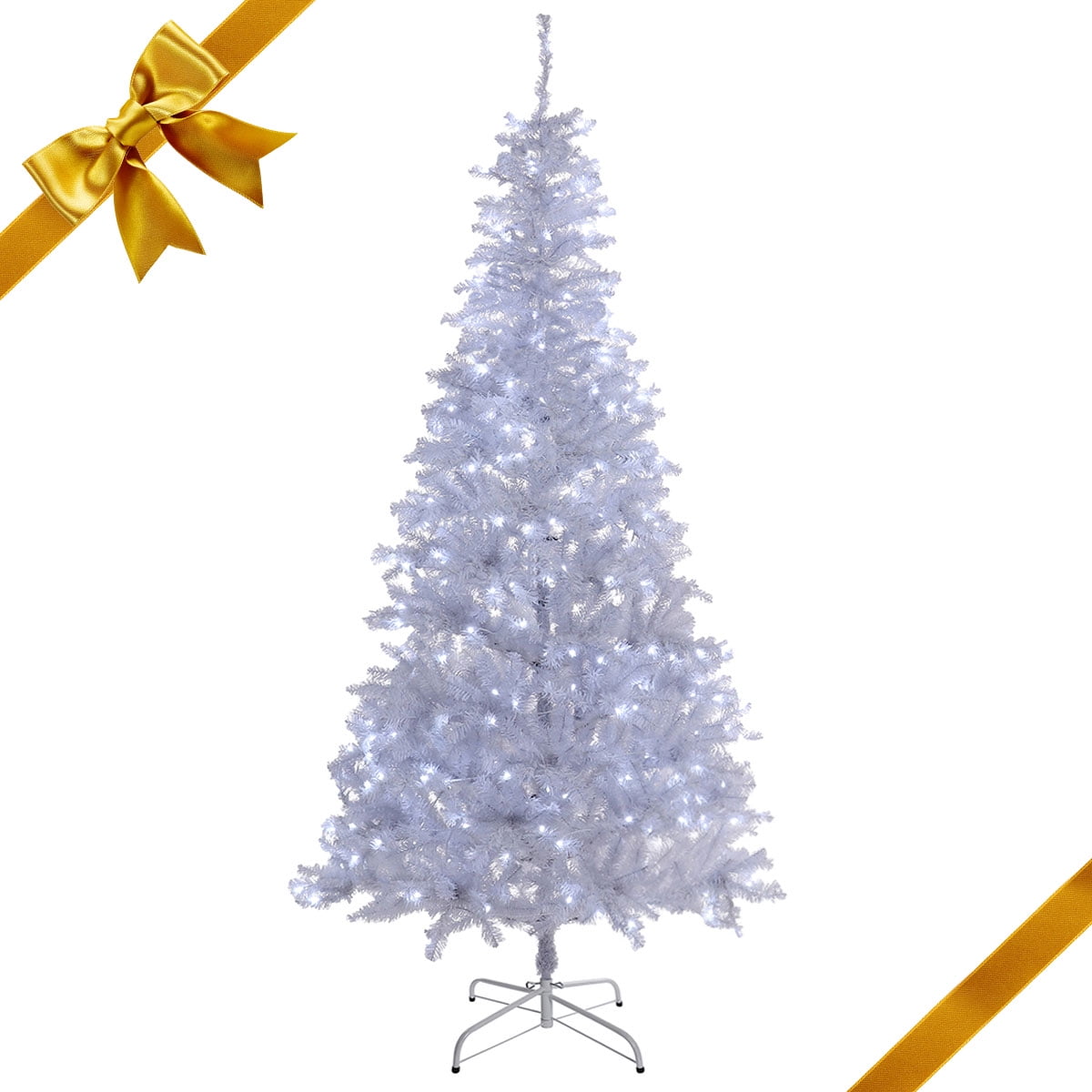 BSHAPPLUS® 7.5ft PreLit Christmas Tree,Hinged Artificial Christmas