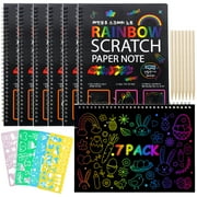 BSHAPPLUS® 4 Pack Rainbow Scratch Art Notebooks,Magic Scratch off Paper Notebook Set for Kids Art and Craft Activity Book Black Sketch Doodle Pads with Drawing Stick for Party Favor Game Gift