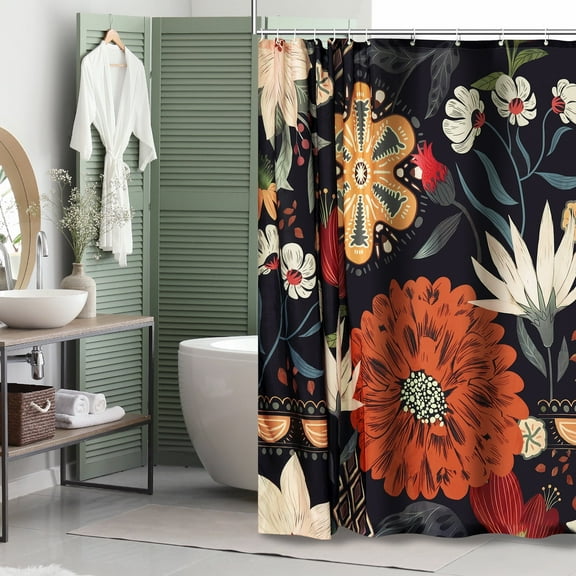 BSHAPPLUS 71" x 71" Bohemian Floral Shower Curtain,Tropical Leaves Fabric Cloth Shower Curtains for Chic Elegant Bathroom Decor