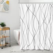 BSHAPPLUS 71" x 71" Silver Grey Textured Fabric Shower Curtain Striped Fabric Shower Curtain for Bathroom with 12 Hooks