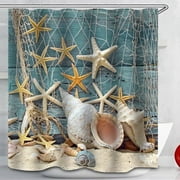 BSHAPPLUS 71"x71" Sea Shell Shower Curtain Waterproof Beach Curtain Decor Bathroom Set + 12 Hooks Rings Home Decor