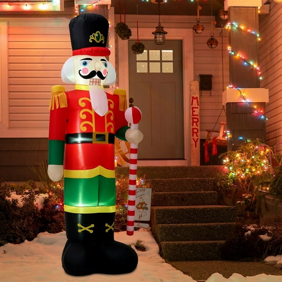 BSHAPPLUS® 8FT Christmas Inflatable,Blow-up Nutcracker Solider Yard Decor,Pre-Lit Xmas Inflatable for Garden Lawn Outdoor Decor