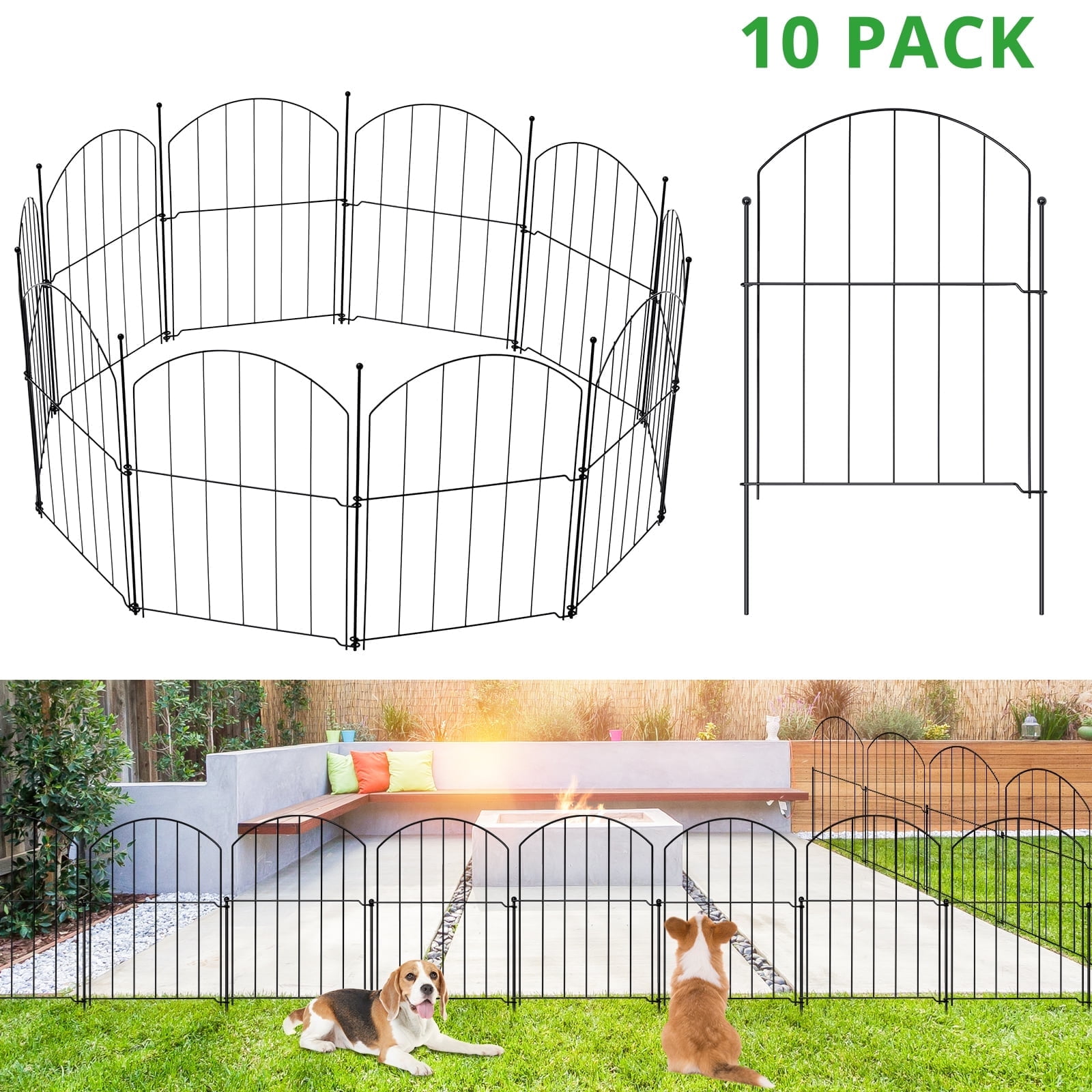 BSHAPPLUS® Garden Fence 10 Pack ,17in (H) x 11ft (L) Metal Fence,Rustproof Decorative Fence,Animal Wire Fence,Wrought Iron Fence, Outdoor Picket Fencing No-Dig for Yard, Lawn and Patio Borders