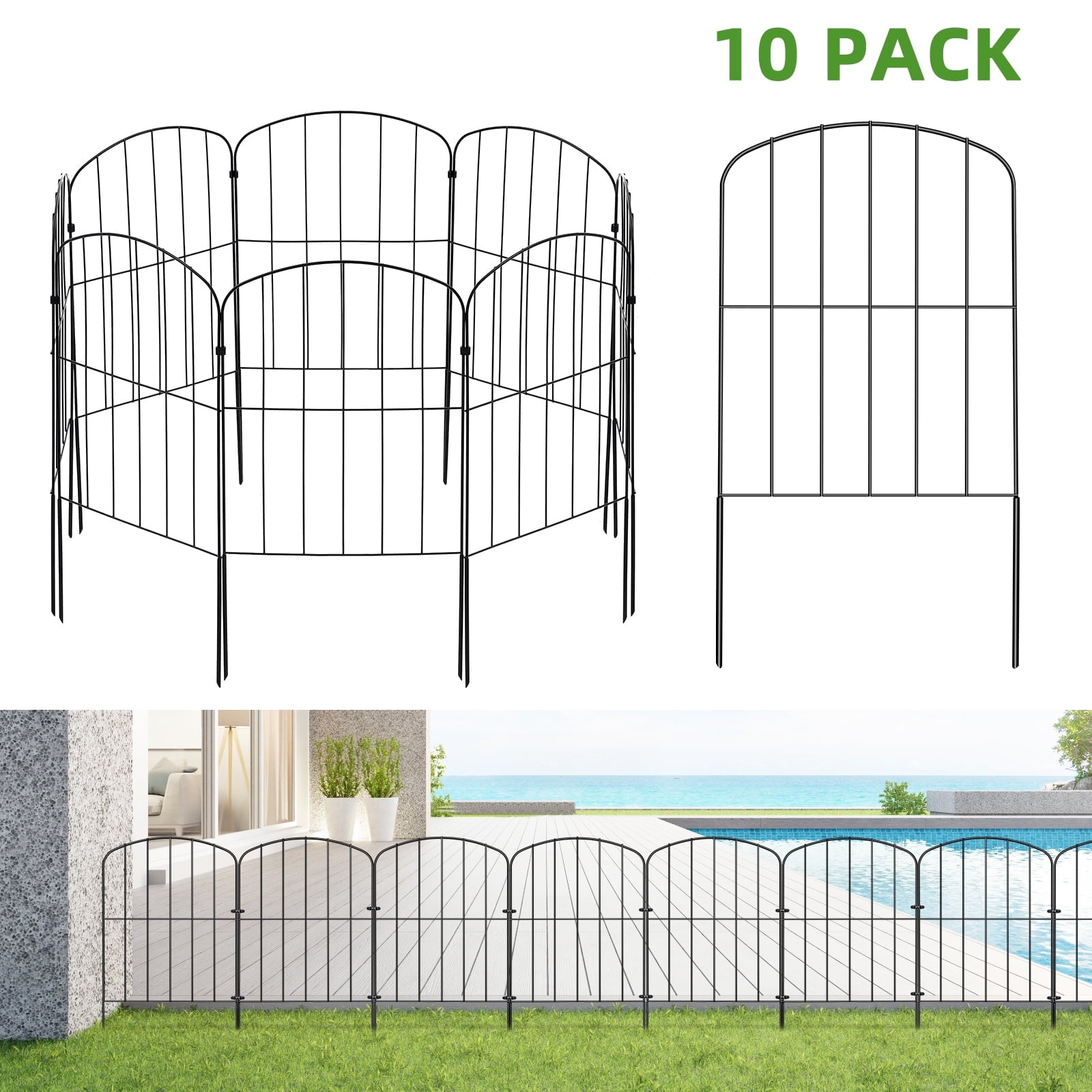GOTGELIF® 10-Pack Steel Garden Fence, 25in H x 11ft L, Rustproof, Decorative, Outdoor Fencing