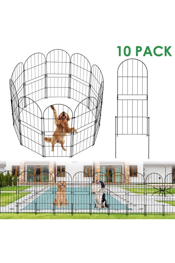 Garden Fence 10 Pack ,32in (H) x 11ft (L) Metal Fence,Rustproof Decorative Fence,Animal Wire Fence,Wrought Iron Fence, Outdoor Picket Fencing No-Dig for Yard, Lawn and Patio Borders