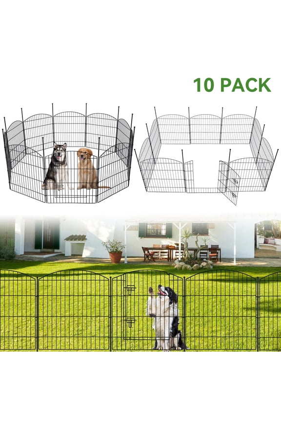 ® Garden Fence with Gate 10 Pack ,33in (H) x 24ft (L) Metal Fence,Rustproof Decorative Fence,Animal Wire Fence,Wrought Iron Fence, Outdoor Picket Fencing No-Dig for Yard, Lawn,Patio Borde