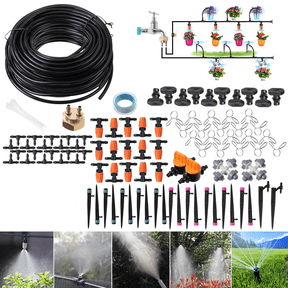 BSHAPPLUS Garden Irrigation System,139 Pack+164ft Tubing Hose Drip Irrigation Kit,Automatic Irrigation Set with Adjustable Nozzles Drippers,Saving Water for Garden Greenhouse Patio Lawn