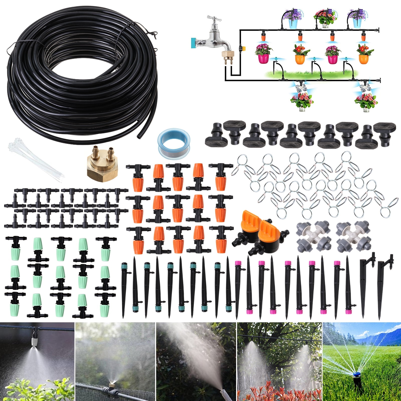 BSHAPPLUS Garden Irrigation System,139 Pack+164ft Tubing Hose Drip Irrigation Kit,Automatic Irrigation Set with Adjustable Nozzles Drippers,Saving Water for Garden Greenhouse Patio Lawn