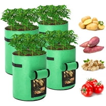 BSHAPPLUS Grow Bags 4 Packs 10 Gallon Green Potato Grow Bags with Window & Handles Non-Woven Fabric Plant Pots for Vegetables, Potatoes