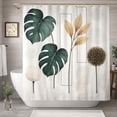 thumbnail image 1 of BSHAPPLUS® Modern Boho Shower Curtain, 72" x 72" Neutral Abstract Botanical Monstera Leaf Shower Curtain, Waterproof Fabric with 12 Hooks, Minimalist Geometric Plant Bathroom Decor, 1 of 9