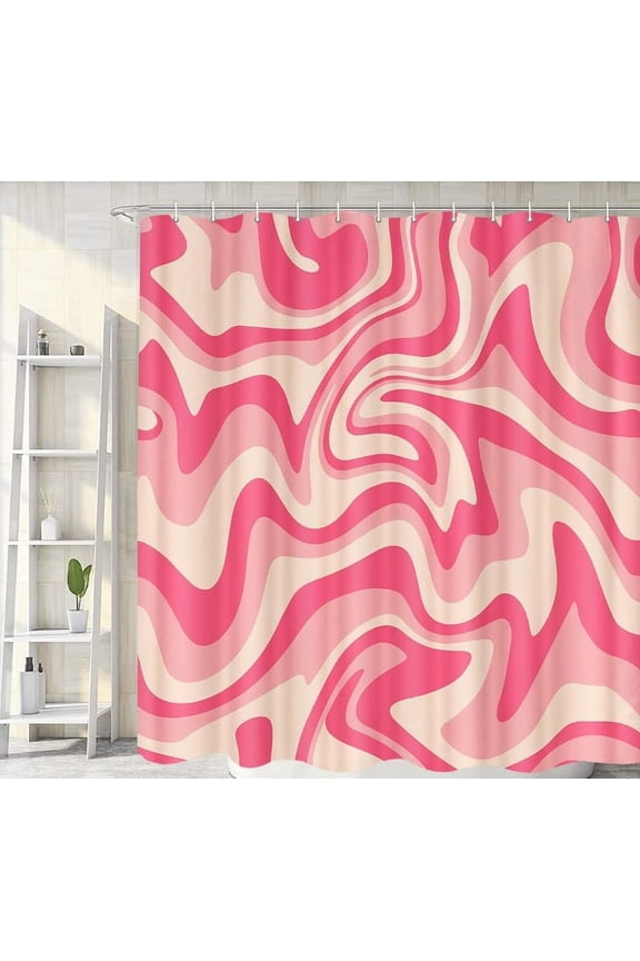 Pink Shower Curtain with 12 Hooks,Boho Shower Curtain Waterproof Bathroom Shower Curtains for Home Hotel Decor Bathroom Curtains 71x71 Inch