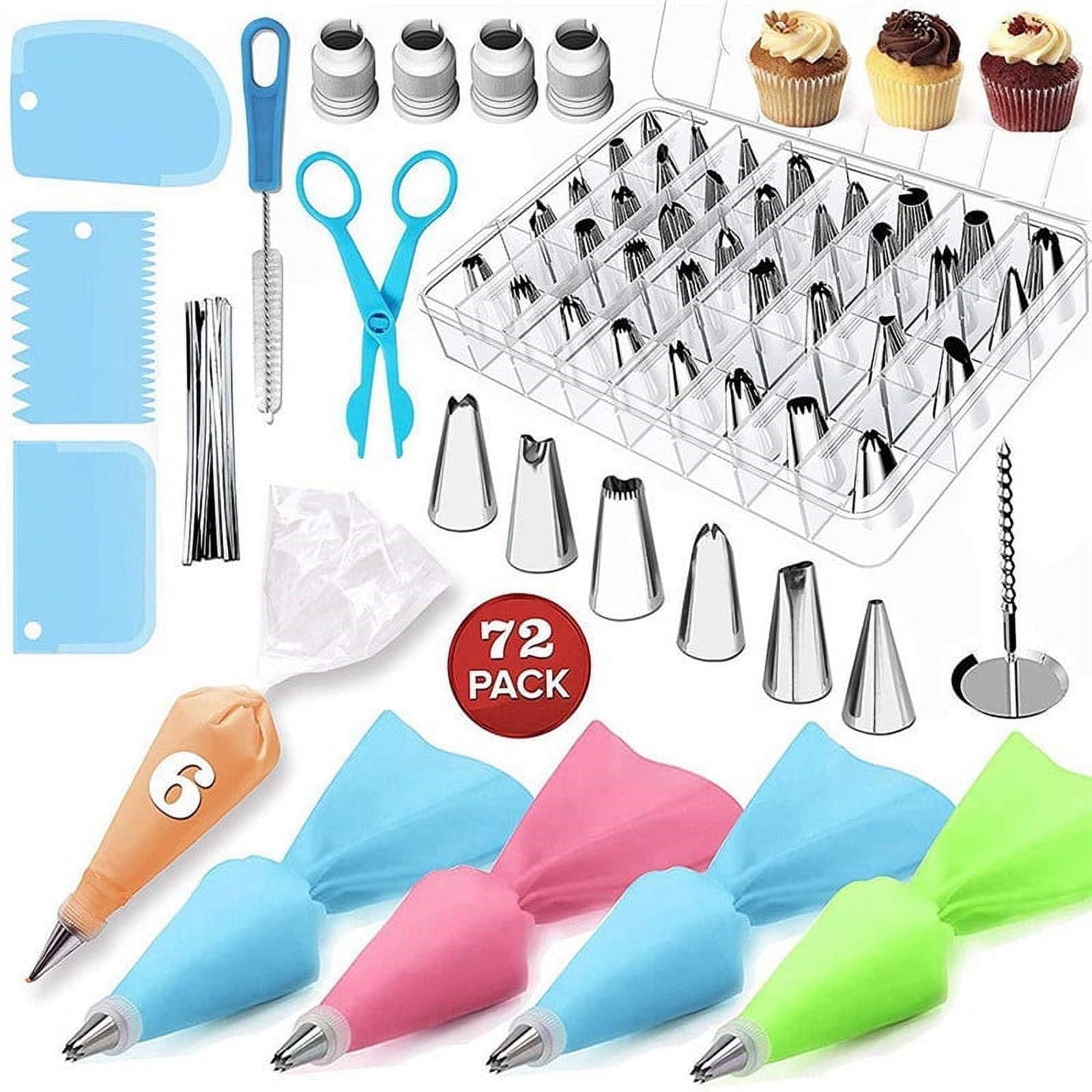 NOVASHION BSHAPPLUS Piping Bags and Tips Set, 72 Pcs Cake Decorating Supplies Kit,Cake Decorating with 20 Frosting Bags, 42 Icing Tips Pastry, Cookie, Cupcake and Baking Supplies