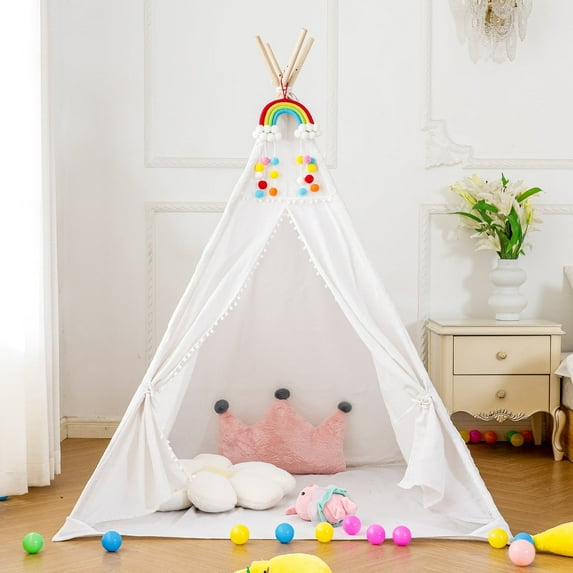 BSHAPPLUS Teepee Play Tent Kids Playhouse Cotton Portable Toys Tent Gift,Natural Cotton Canvas Children Tent