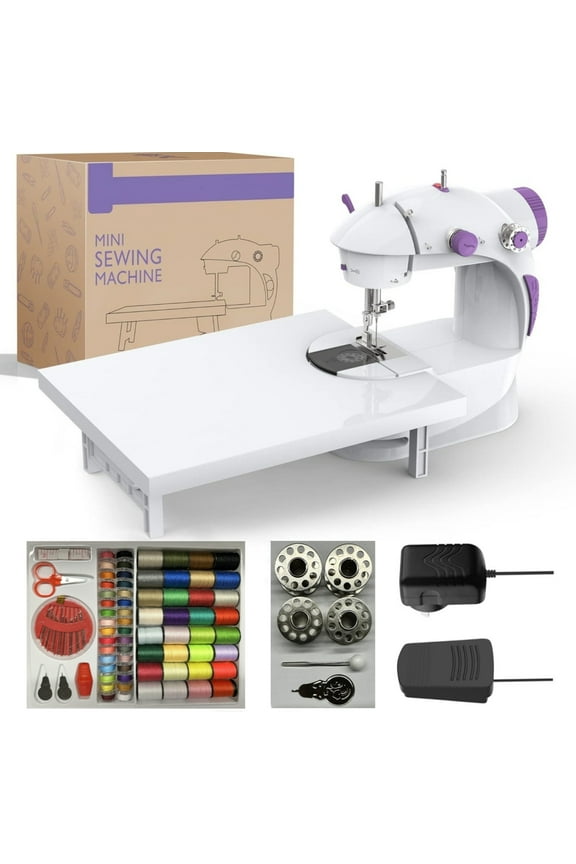 110pcs Portable Mini Stitch Sewing Machine, Double Speed Switch with Lamp Thread Cutter, Extension Table, Sewing Kit for Beginner Adult Kids Arts Crafts Household, Travel