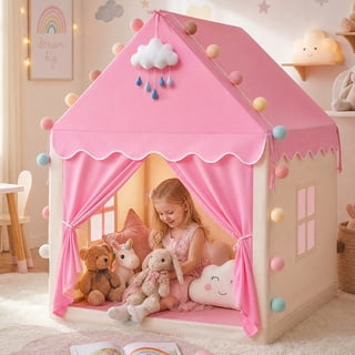 BSHAPPLUS® Kids Play House Tent,Pink Princess Castle Play Tent with Thickened Support Poles,2 Mesh Windows & Storage Pockets,Indoor Toddler Playhouse Tent for Girls Boys with Portable Carry Bag