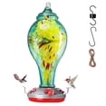 thumbnail image 1 of BSHAPPLUS Turquoise Blown Glass Hummingbird Feeder 35.5oz Anti-ant Hook Painted Glass Feeder, 1 of 9