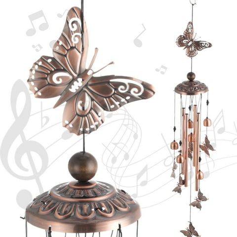 BSHAPPLUS Butterfly Wind Chimes for Outside 35inch with 4Tubes 5Bells& Hook ,Wind Chime Gift Windchimes Church Outdoor Garden Decor for Patio Porch Yard