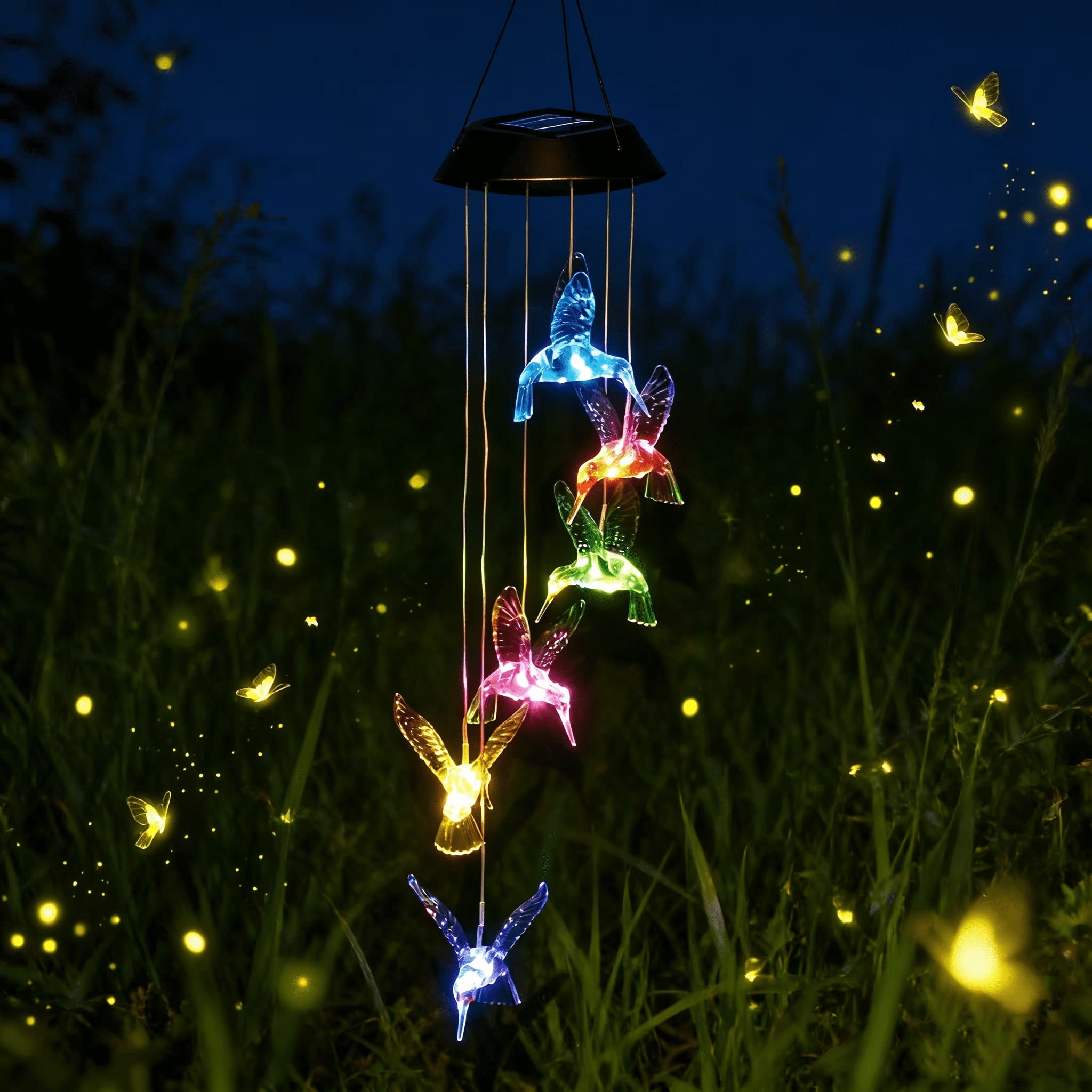 BSHAPPLUS Wind Chimes, Solar Hummingbird Wind Chimes Waterproof Outdoor Lights Color Changing LED for Party Night Garden Birthday Gifts