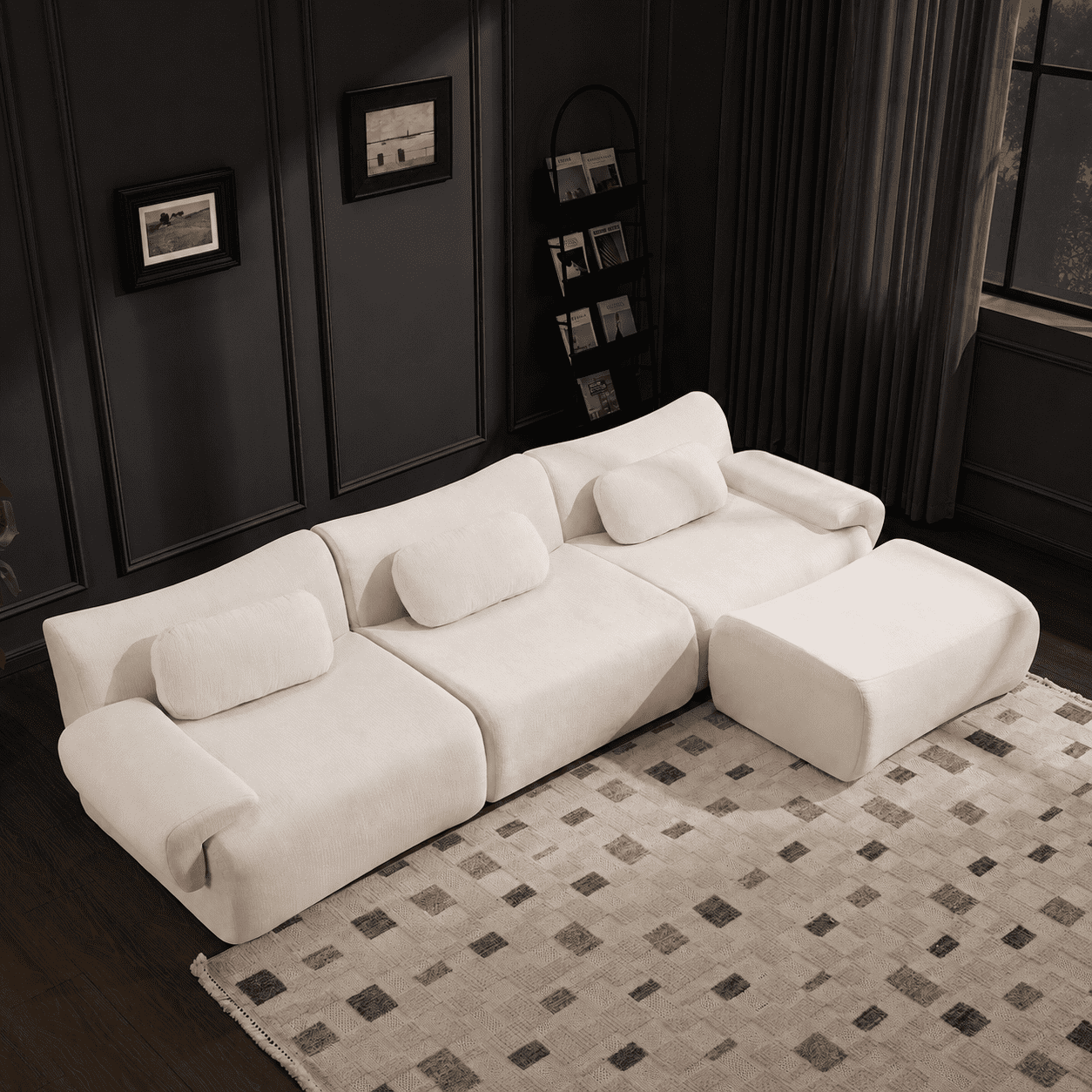 BSHTI 107.9" Chenille Sectional Sofa with 3 Pillows, Comfortable L Shaped Sofa with Premium Fabric and Modern Design for Living Room(White)