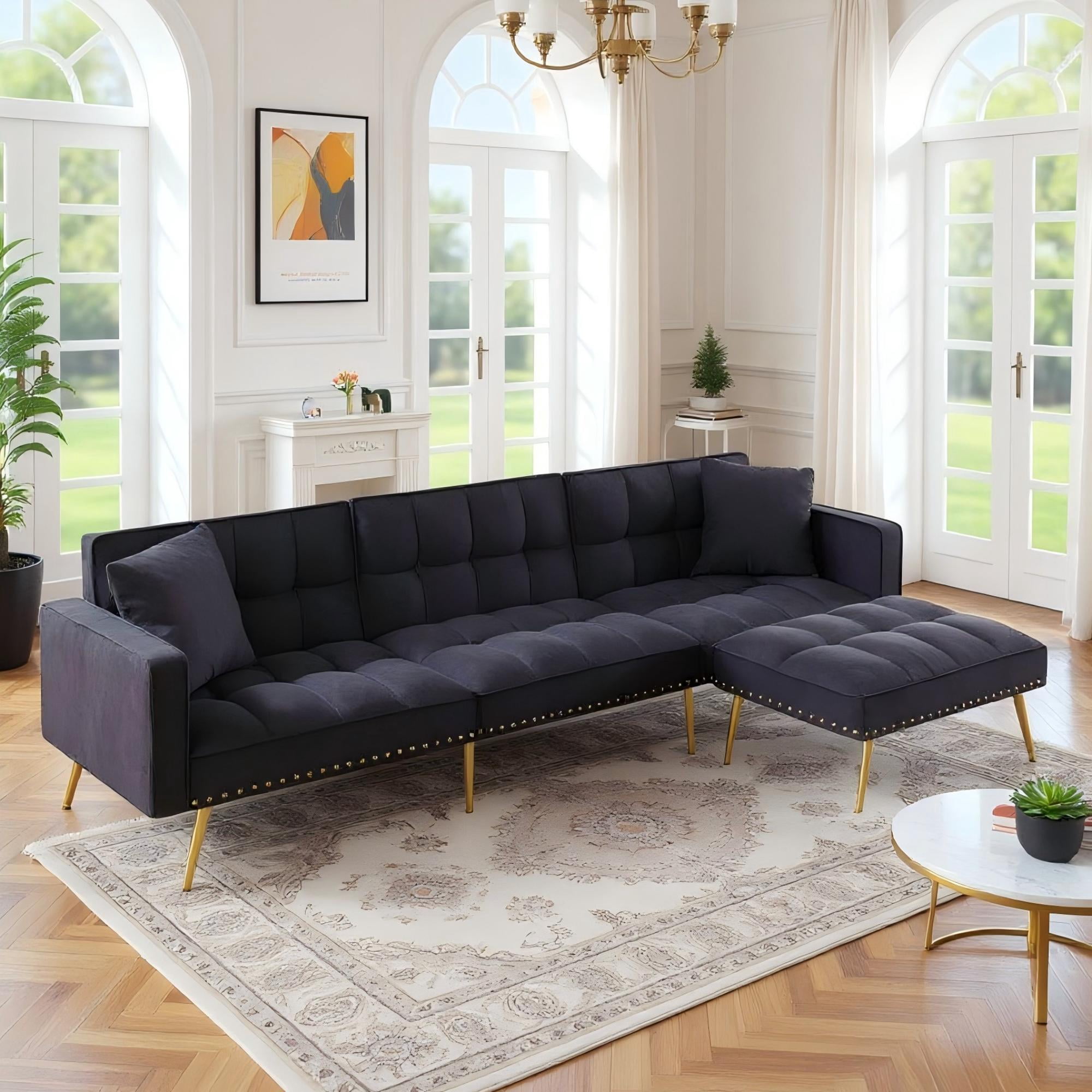BSHTI 107'' Modern L-Shaped Sectional Sleeper Sofa Bed with Reversible ...