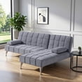 thumbnail image 1 of BSHTI 107" Velvet L-Shaped Sectional Sleeper Sofa with Reversible Chaise, Split Back & 3-Position Adjustment, Tufted Design, Metal Legs, for Living Room & Guest Room Gray, 1 of 10