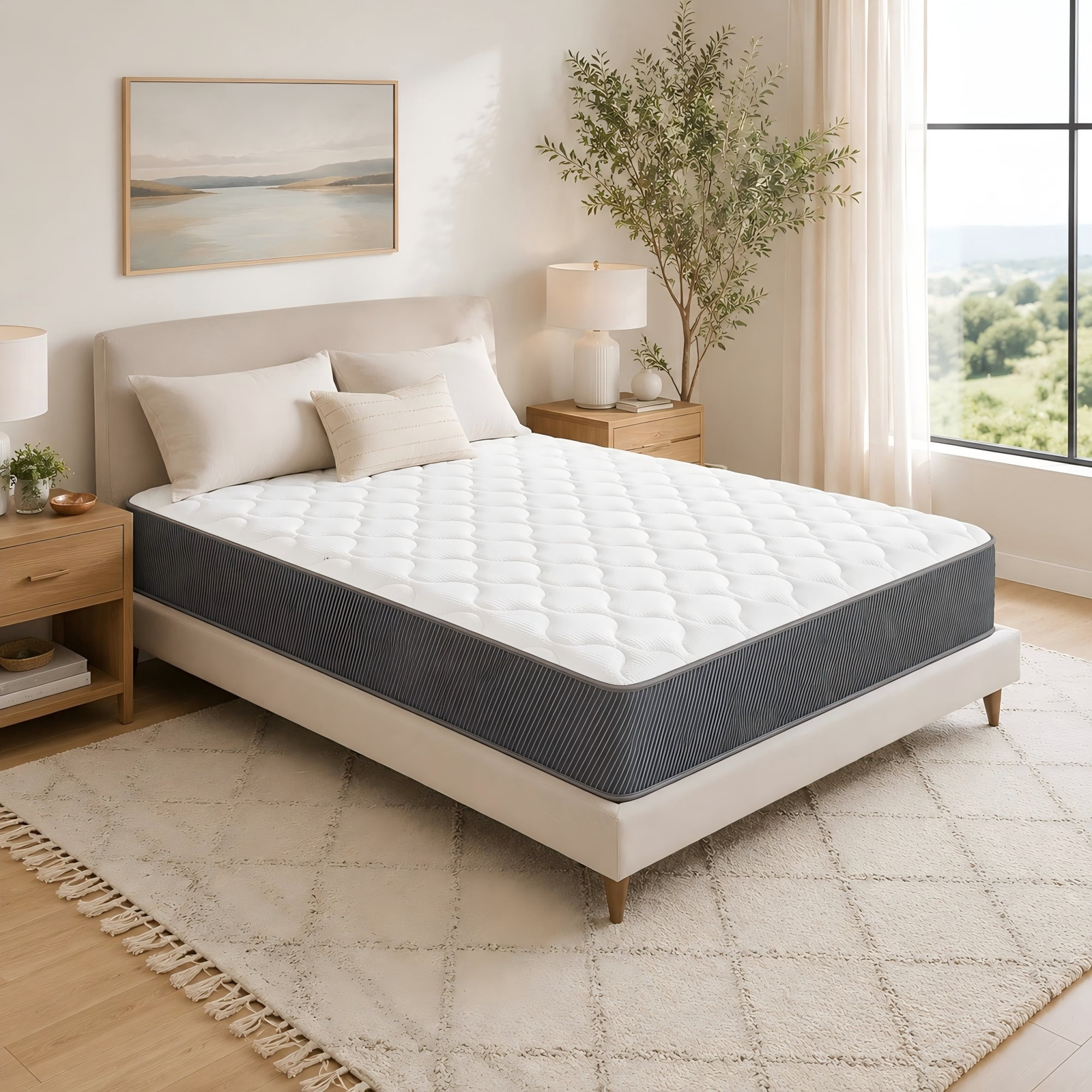 BSHTI 12" Queen Knitted Fabric Hybrid Mattress with Pocket Coils, Support Foam, Pressure Relief for Bedroom(Gray)