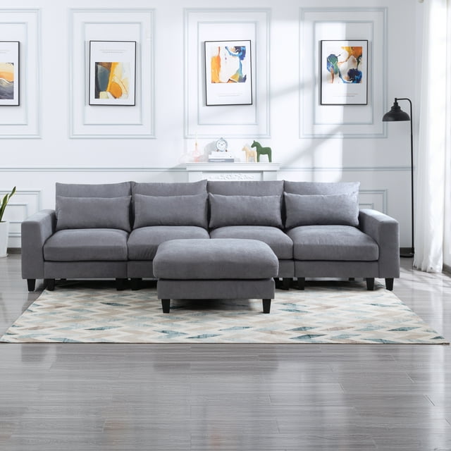 BSHTI 124.4 inch Modular LShaped Sectional Sofa with Ottoman,Clean