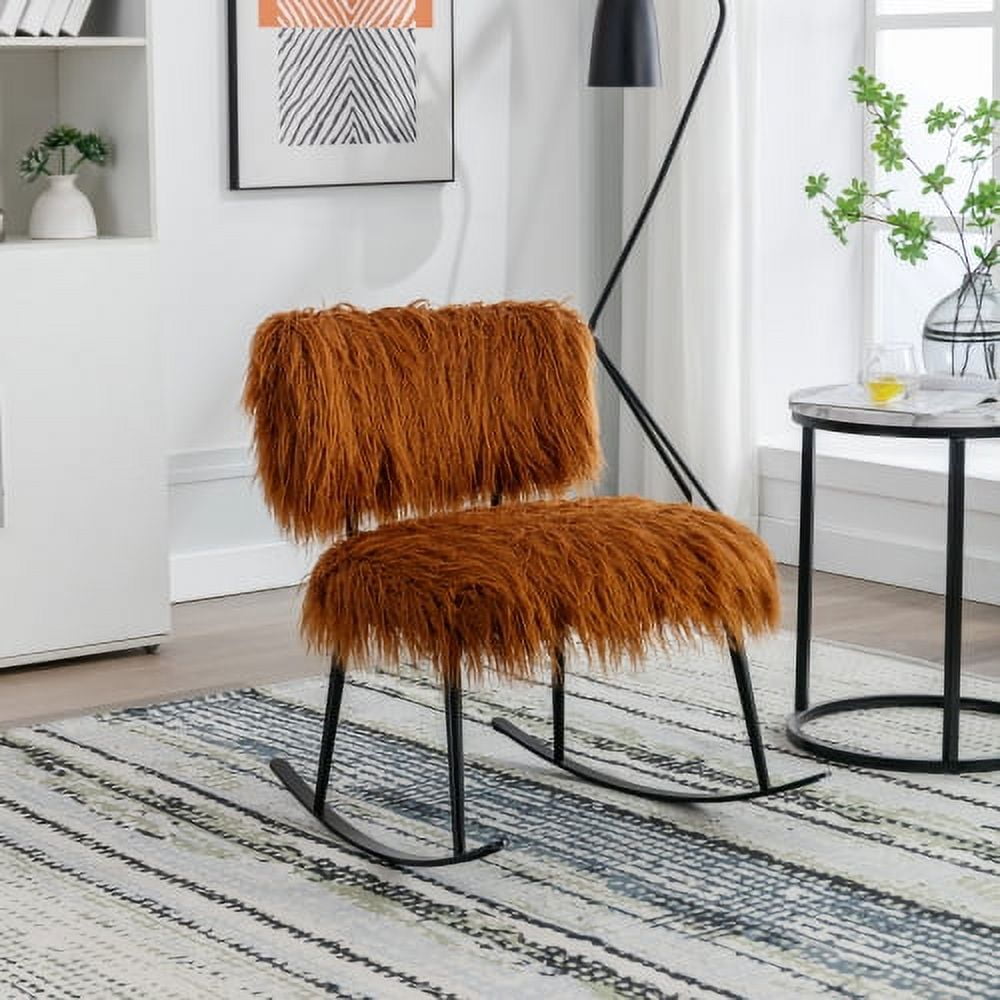 BSHTI 25.2 Wide Faux Fur Plush Nursery Rocking Chair Baby Nursing Chair with Metal Rocker Fluffy Upholstered Glider Chair Comfy Mid Century Modern Chair for Living Room Bedroom Orange Walmart