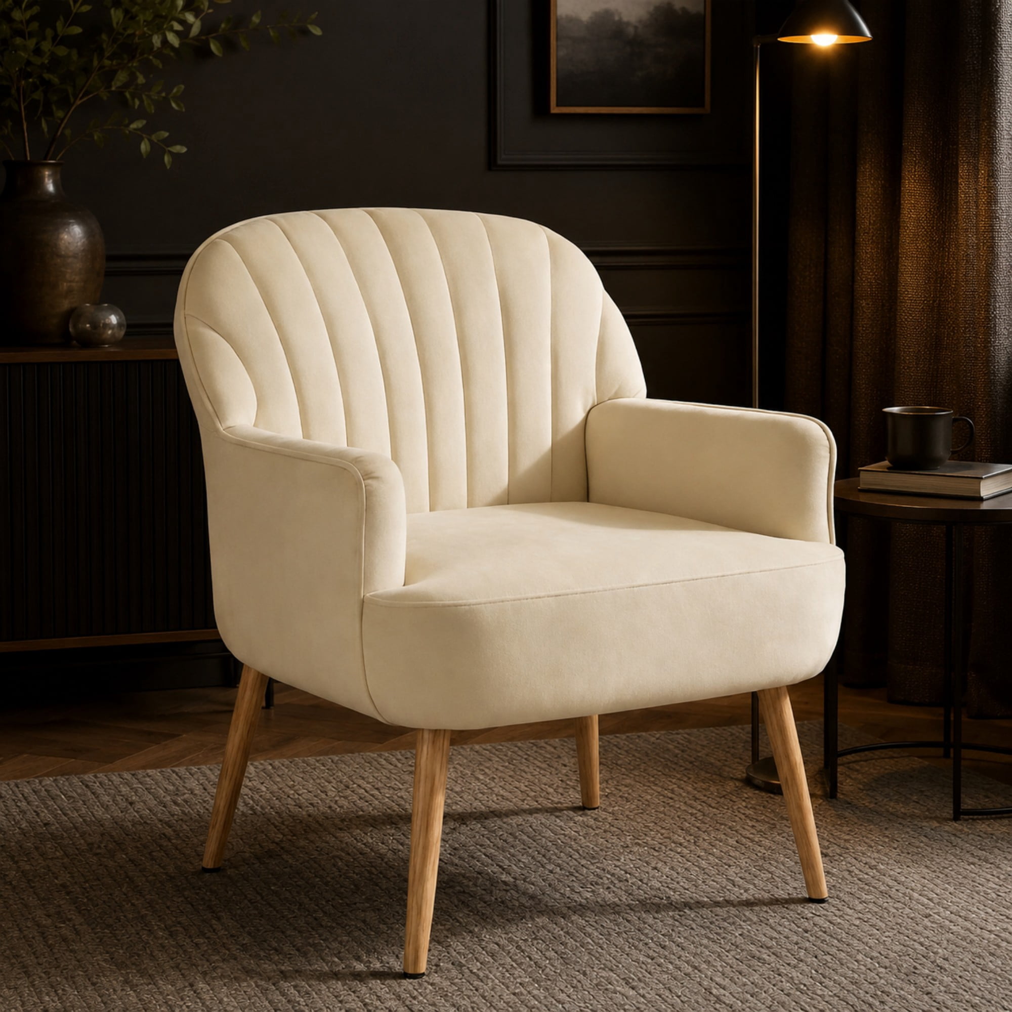 BSHTI 25" Velvet Upholstered Accent Chair with Shell-Shaped Tufted Backrest, Padded Armrests, Metal Legs for Living Room Bedroom()