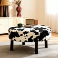 thumbnail image 1 of BSHTI 27.56 Inch Plush Round Ottoman with Faux Rabbit Fur, Sturdy Solid Wood Legs for Living Room, Accent Seat & Footrest(Cow Print), 1 of 8