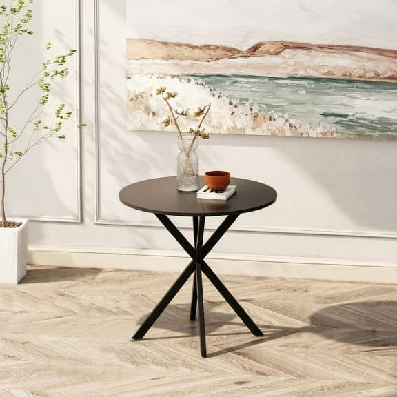 BSHTI 31.5" Modern Round Dining Table with Crossed Legs, Black Occasional Table, Two Piece Detachable Table Top, Matte Finish Iron Legs