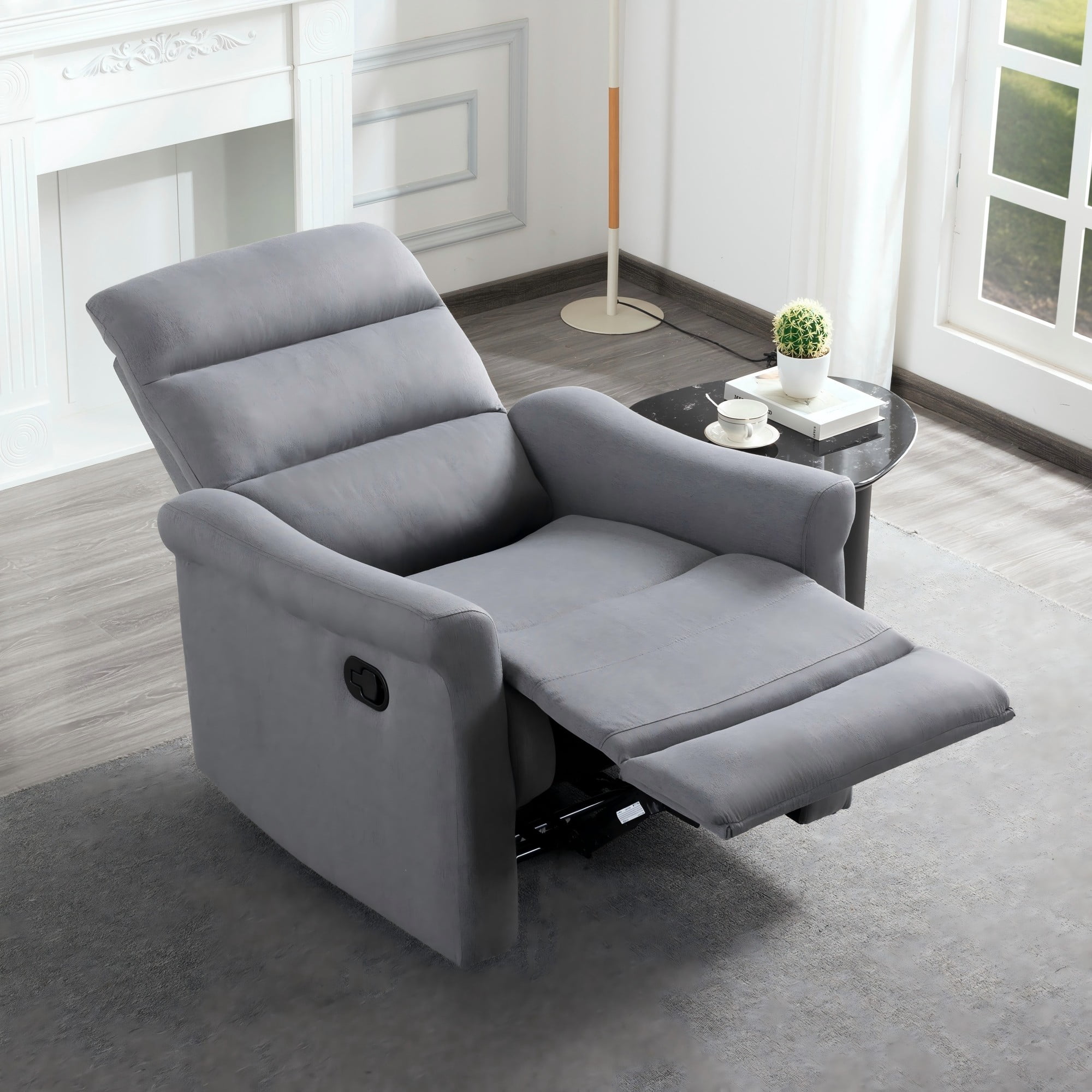 BSHTI 31.89” Linen Fabric Manual Recliner Chair, Single Sofa Recliner with Adjustable Backrest for Ergonomic Comfort Seating for Living Room & Office(Grey)