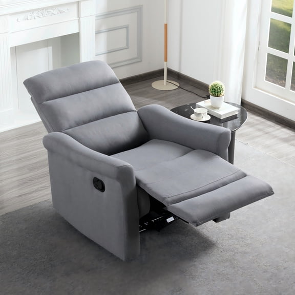BSHTI 31.89” Linen Fabric Manual Recliner Chair, Single Sofa Recliner with Adjustable Backrest for Ergonomic Comfort Seating for Living Room & Office(Grey)