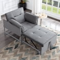 thumbnail image 1 of BSHTI 34.3” Convertible Pull-out Sleeper Chair,Metal Frame,Reclined at 3 Angles Backrest,Movable Arm Cushion,Perfect for Small Spaces,Gray Velvet, 1 of 12