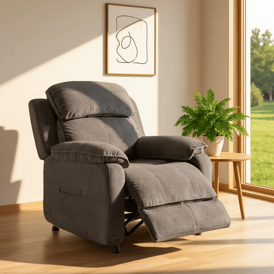 BSHTI 34.84" Power Recliner Chair with Remote – Chenille Upholstery, Ergonomic Lounge Chair for Living Room, Adjustable Recliner for Small Spaces and Home Theater, Dark Grey