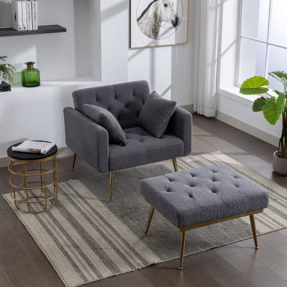 BSHTI 36.61'' Wide Modern Accent Chair With 3 Positions Adjustable Backrest, Tufted Chaise Lounge Chair, Single Recliner Armchair With Ottoman And Gold Legs For Living Room, Bedroom (Gray)