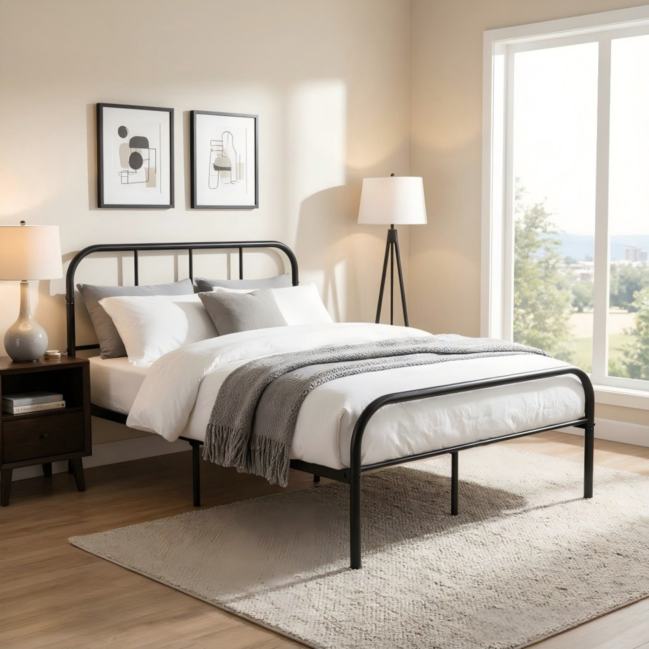 BSHTI 36" Twin Size Bed Frame – Heavy Duty Metal Platform Bed with Headboard & Footboard, Under-Bed Storage, No Box Spring Needed, Black