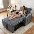 thumbnail image 1 of BSHTI 37.2" Convertible Pull-Out Sleeper Chair – with 3 Adjustable Angles, Velvet Upholstery, Side Pocket Storage, Solid Wood Frame,Dark Gray, 1 of 11