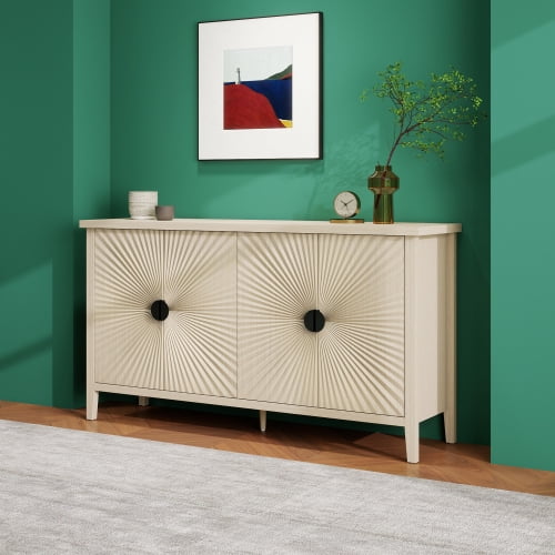 BSHTI 4 Door Sideboard ,Carved Sideboard Buffet Cabinet With Storage ,Modern Coffee Bar Cabinet With Adjustable Shelf For Living room,Diningroom,Kitchen