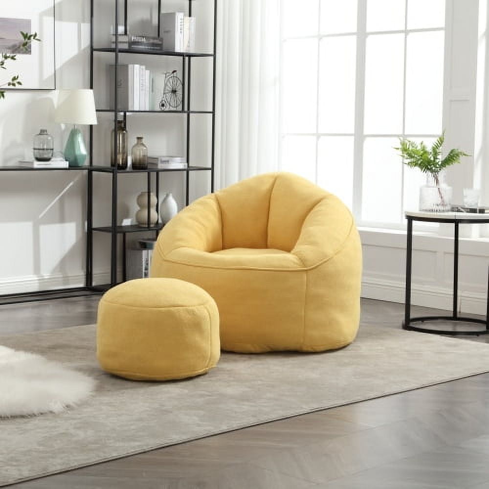 BSHTI 40"Bedding Bean Bag Sofa Chair,High Pressure Foam Bean Bag Chair,Adult Material with Padded Foam Padding Compressed Bean Bag With Footrest-Yellow