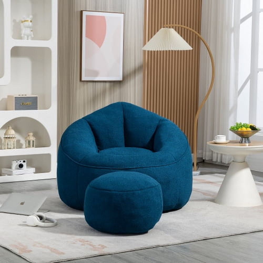 BSHTI 40"Bedding Bean Bag Sofa Chair,High Pressure Foam Bean Bag Chair,Adult Material with Padded Foam Padding Compressed Bean Bag With Footrest-Blue