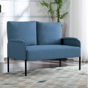 BSHTI 45.7”Metal Frame Loveseat Couch,Upholstery with Linen Blend Loveseat,Apartments or Rooms with Limited Space,Reading,Watching TV,etc.Blue